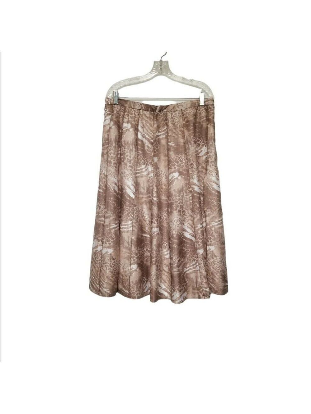 Sharon Young Women's Geo Print Midi Pleated Multicolor Brown Skirt Size 12